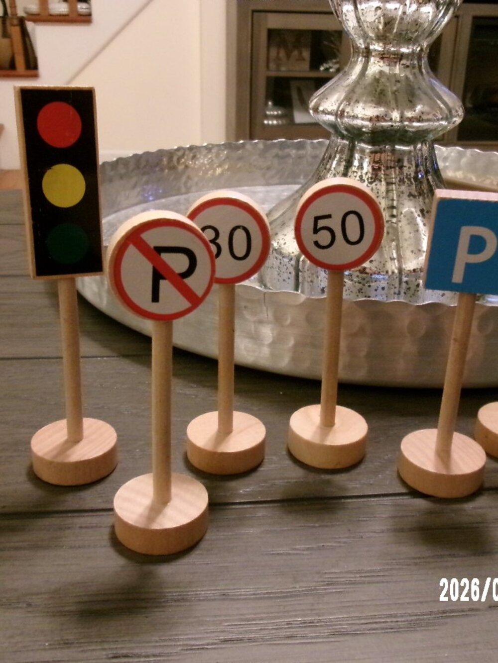 Wooden Traffic Signs Community Toy Set FOR TRAIN TABLES ETC. LOT OF 7 SIGNS